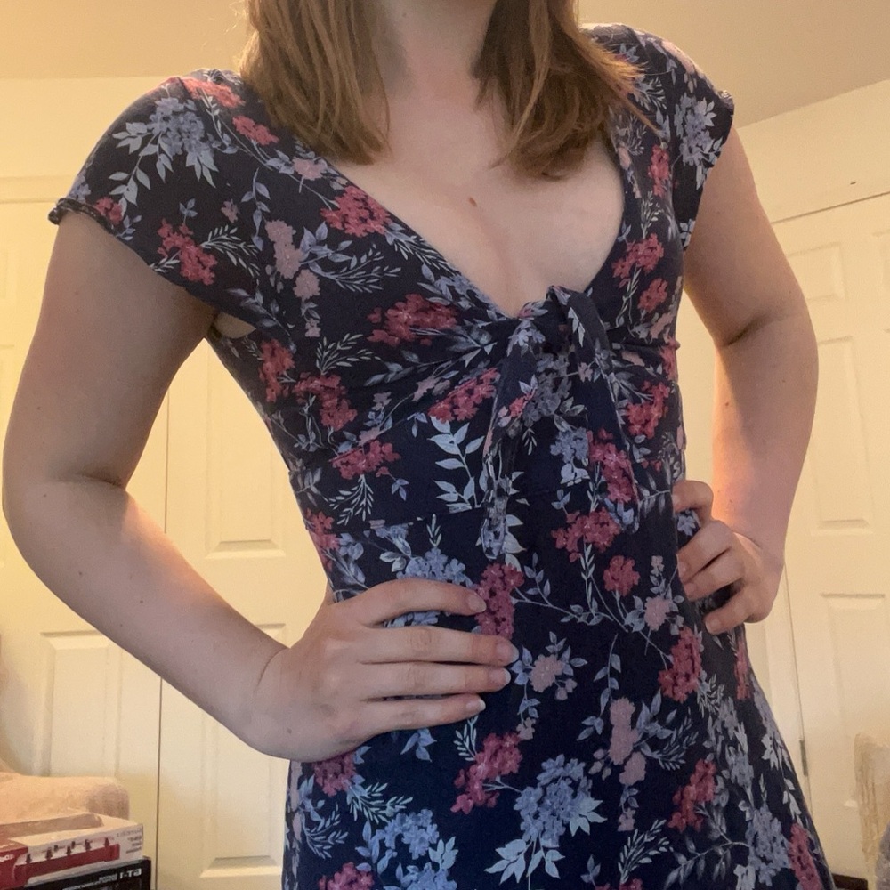 Floral V-Neck Dress - Blue and Pink